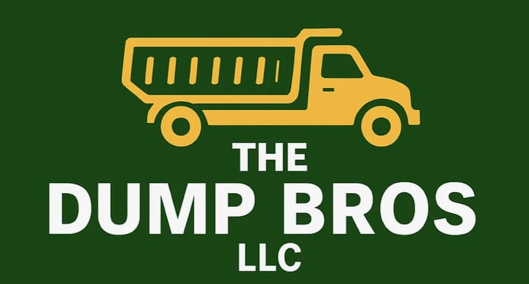 The Dump Bros LLC logo featuring a yellow dump truck icon on a dark green background with white text